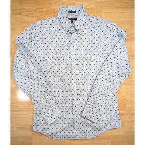 Banana Republic Mens M Slim Flex Fit Blue Doberman Dog Print Tech Stretch Shirt